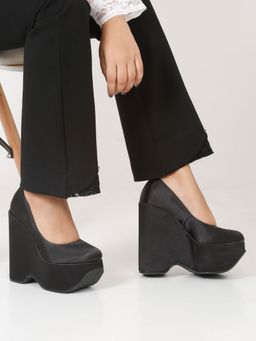 Flat n Heels - Women Black Wedges Pump Heels