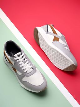 Cantabil - Men White Color Block Comfortable Casual Sneakers