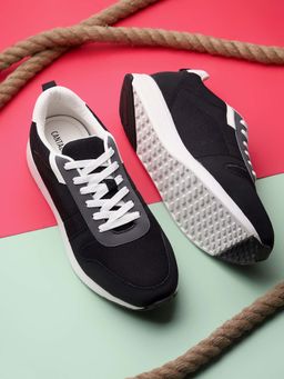 Cantabil - Men Black Self Design Comfortable Casual Sneakers
