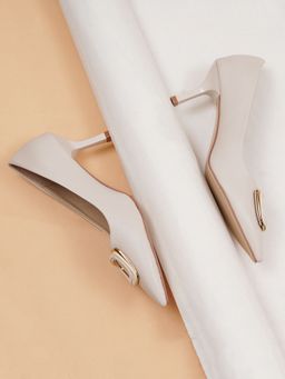 Sherrif Shoes - Party Cream Stiletto Closed Back Pointed Toe Solid Pump Heels