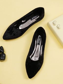 Sherrif Shoes - Women's Black Casual Slip-On Pointed Toe Solid Ballerina