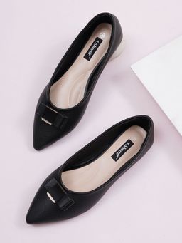 Sherrif Shoes - Women's Black Casual Slip-On Pointed Toe Solid Ballerina