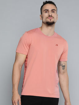 Alcis - Men Dusty Pink Solid Slim Fit Gym T-shirt