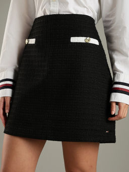 Tommy Hilfiger - Black Polyester A-Line Fit Self Design Mini Skirt