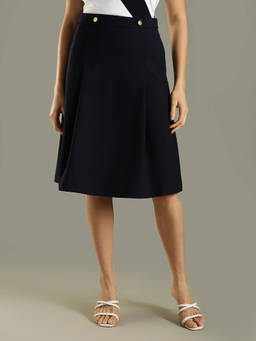 Tommy Hilfiger - Navy Blue Polyester Regular Fit Solid Knee Length Skirt
