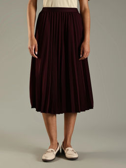 Tommy Hilfiger - Red Polyester A-Line Fit Pleated Midi Skirt