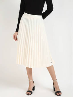Tommy Hilfiger - White Polyester Regular Fit Pleated Midi Skirt