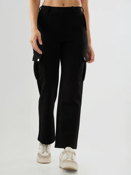 Spykar - Black Polyester Blend Mid Waist Straight Fit Straight Leg Cargo
