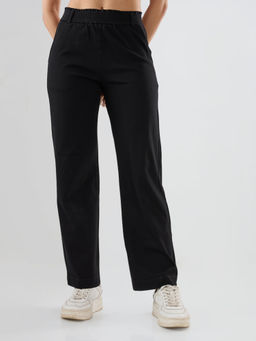Spykar - Black Cotton Blend Mid Waist Straight Fit Straight Leg Pant