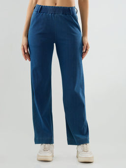 Spykar - Blue Cotton Blend Mid Waist Straight Fit Straight Leg Pant