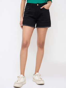 Spykar - Women Black Solid Relaxed Fit High Rise Shorts