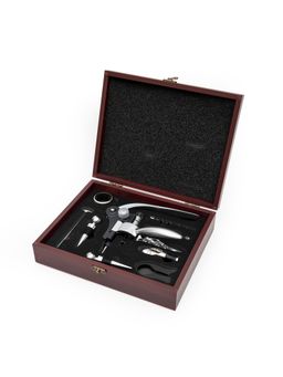 EZ Life - Classy Black Wine Accessory Kit - 9 Piece Set In Rosewood Box
