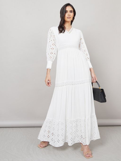 Long Sleeve Broderie Anglaise Dresses Shop Ruffle Broderie Anglaise Midi Dress  EShakti