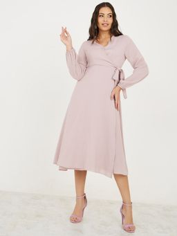 Styli - Purple Long Sleeves Wrap Midi Dress