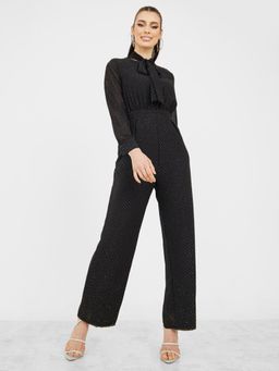 Styli - Black Straight Leg Lurex Dobby Jumpsuit