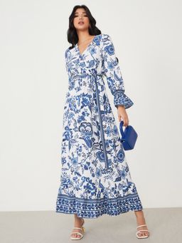 Styli - Blue Floral Print Wrap Maxi Dress (Set of 2)
