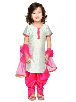 SAKA DESIGNS - Blue Kurta With Lace Work And Fuchsia Dhoti With Dupatta (Set of 3)