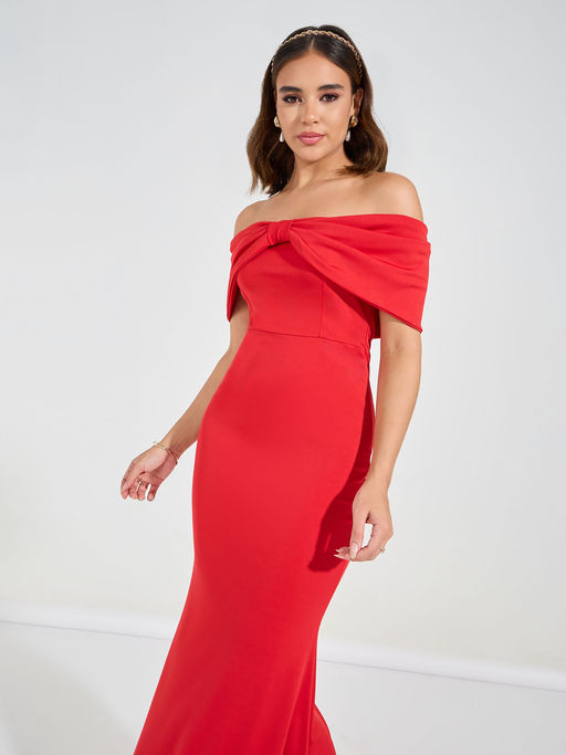 open lace back dress Red Midi Bow Dress | Women's Red Midi Dress main image 1
