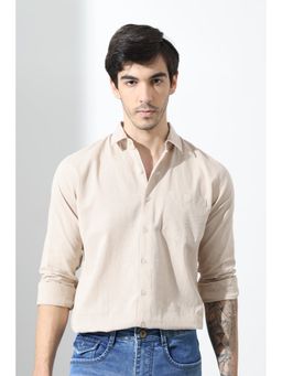 GRITSTONES - Men Beige Linen Full Sleeve Shirt