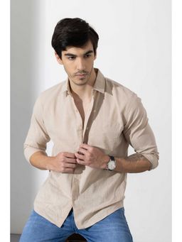 GRITSTONES - Men Cream Linen Full Sleeve Shirt