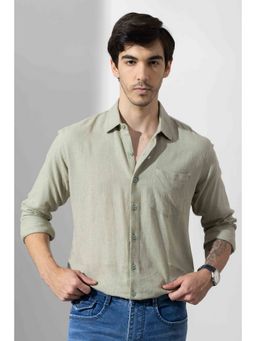 GRITSTONES - Men Light Green Linen Full Sleeve Shirt