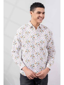GRITSTONES - Men White Floral Linen Shirt