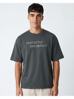 Bewakoof - Men's Dark Shadow Grey Golden Ratio Graphic Printed Oversized T-Shirt
