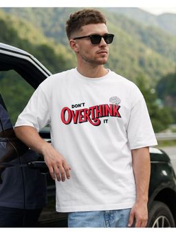 Bewakoof - Men's White Don't Overthink Typography Oversized T-Shirt