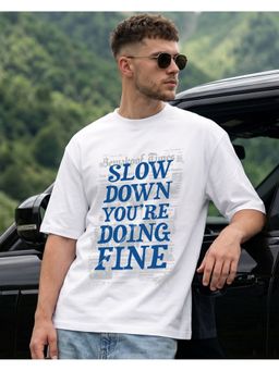 Bewakoof - Men's White Slow Down Typography Oversized T-Shirt