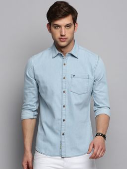 SHOWOFFFF - Mens Spread Collar Solid Blue Classic Shirt