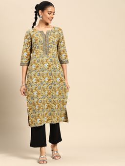 Gerua By Libas - Yellow Printed Cotton Kurta