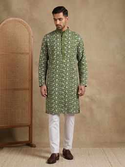 Jompers - Floral Embroidered Viscose Rayon Kurta with Pyjama