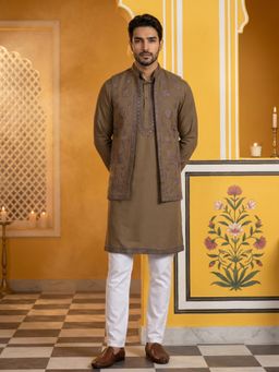 Jompers - Embroidered Waistcoat and Solid Kurta and Pyjama For Men