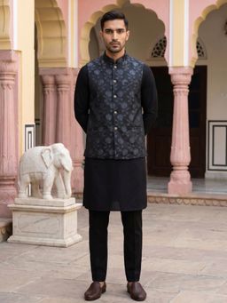 Jompers - Embossed Nehru Jacket with Solid Kurta Set for Men