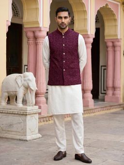 Jompers - Men's Velvet Nehru Jacket With Solid Kurta and Pyjama
