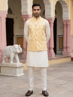 Jompers - Embossed Nehru Jacket with Solid Kurta Set for Men