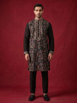 Jompers - Silk Blend Kurta with Pyjama with Multicolor Embroidery