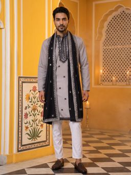 Jompers - Embroidered Silk Blend Kurta Pyjama and Dupatta for Men