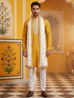 Jompers - Embroidered Silk Blend Kurta Pyjama and Dupatta for Men