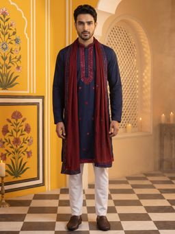 Jompers - Embroidered Silk Blend Kurta Pyjama and Dupatta for Men