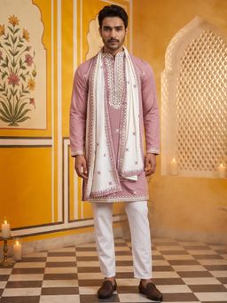 Jompers - Embroidered Silk Blend Kurta Pyjama and Dupatta for Men