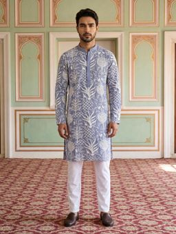 Jompers - Embroidered Silk Blend Kurta Pyjama with Pyjama