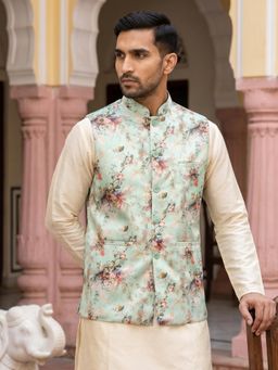 Jompers - Mens Silk Blend Printed Nehru Jacket