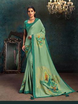 Odette - Sea Green Silk Georgette Designer Saree with Unstitched Blouse