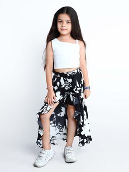 Mini Stitch - White Printed Top and Skirt (Set of 2)