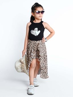 Mini Stitch - Black Animal Print Top and Skirt (Set of 2)