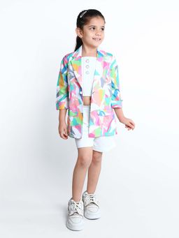 Mini Stitch - Multi-Color Abstract Top with Jacket and Shorts (Set of 3)