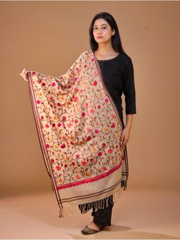 SWI STYLISH - Women's Beige Aari Embroidery Wool Stole