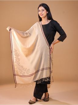 SWI STYLISH - Women's Beige Sequence Design Wool Stole