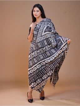 SWI STYLISH - Women's Printed Black White Wool Stole